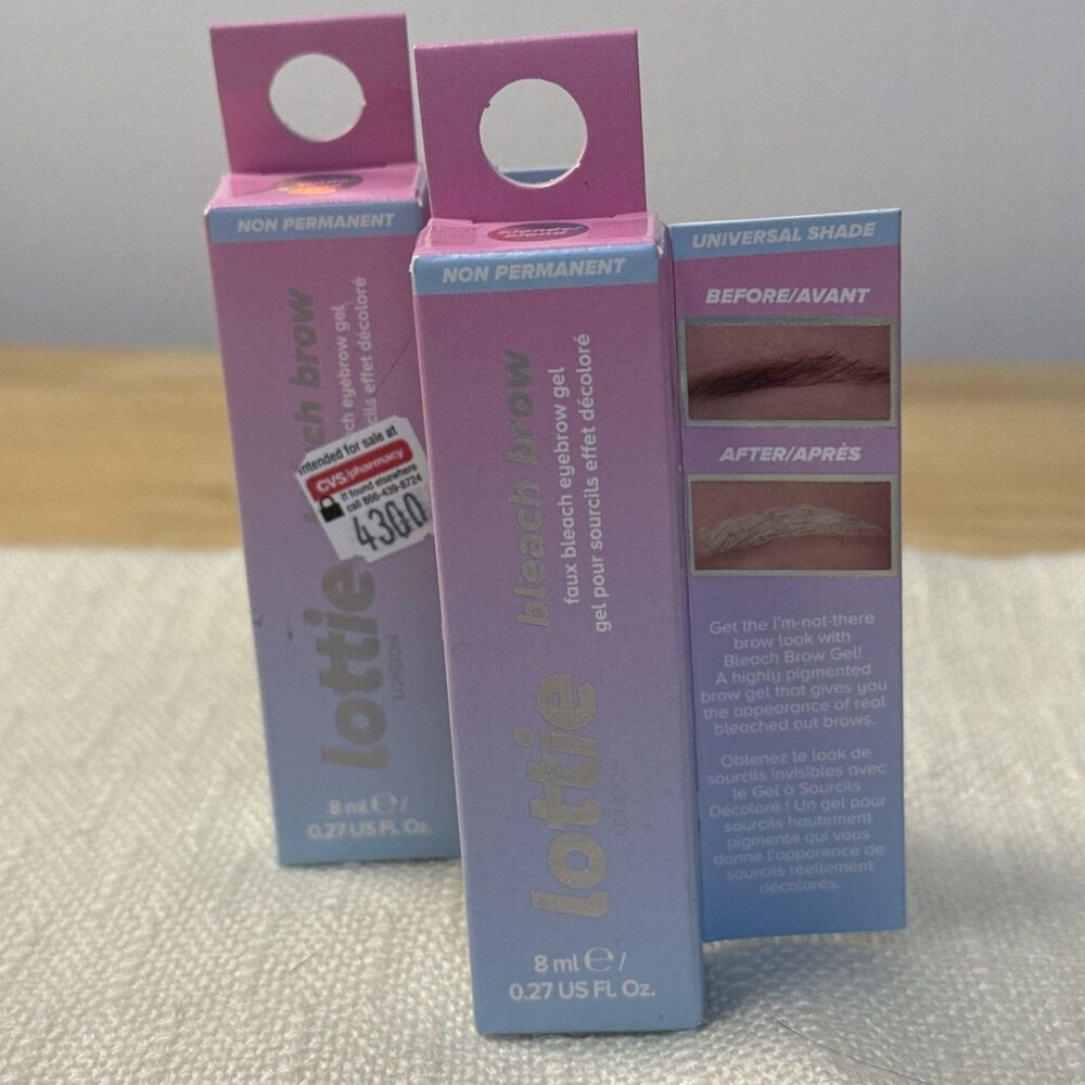 Lottie Bleach Brow x2 Faux Bleach Eyebrow Gel Sealed 0.27 fl oz Each Blonde-NIB